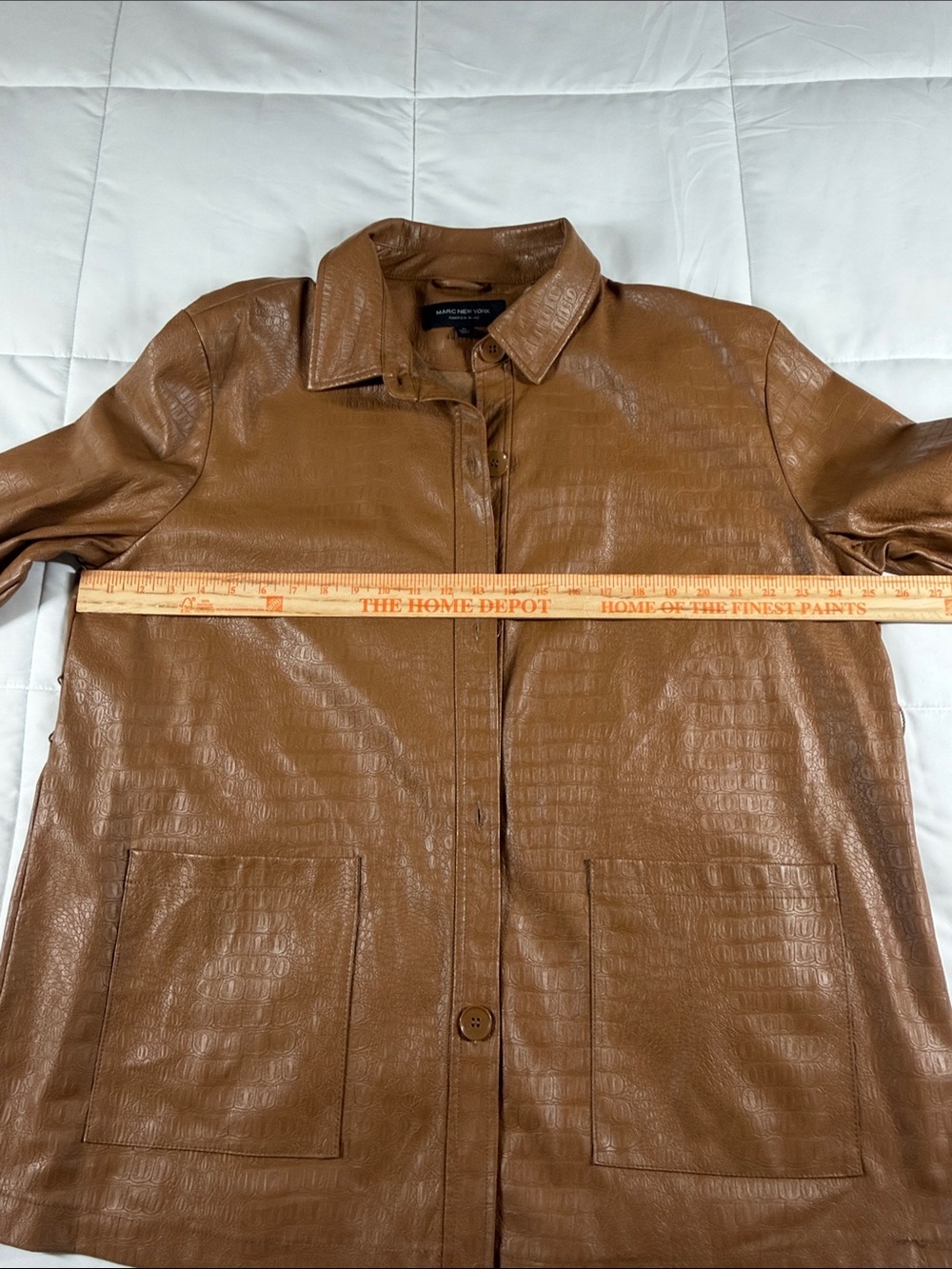 Marc Anthony Croc-Embossed Cognac Faux-Leather Belted Trench Jacket XL - Picture 6 of 11